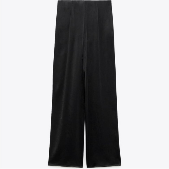 NWT ZARA * SATIN EFFECT FULL LENGTH WIDE DART PANTS - Picture 5 of 6